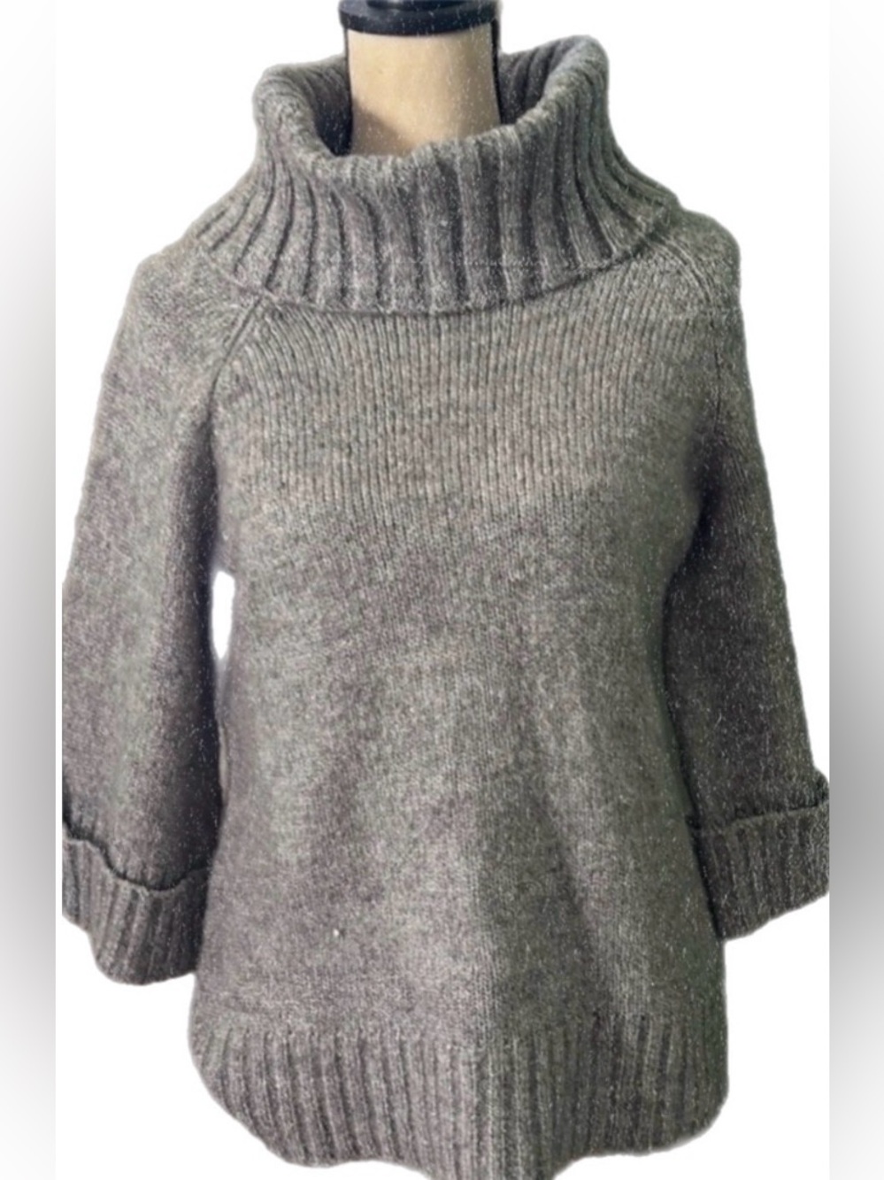 Carolyn’ Taylor grey knit wool blend turtleneck thick business casual sweater